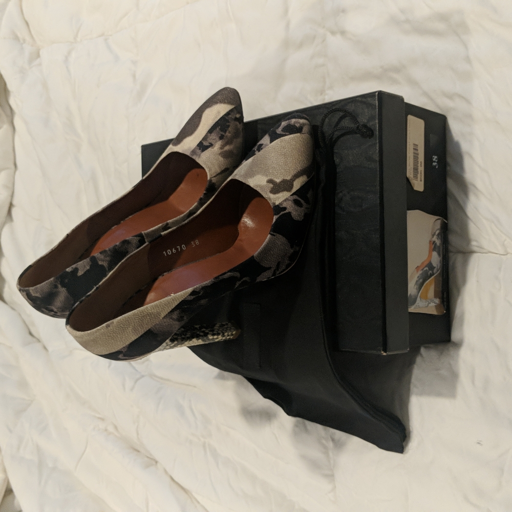 Dries Van Noten Floral Print and Faux Snakeskin Heels Sz 38